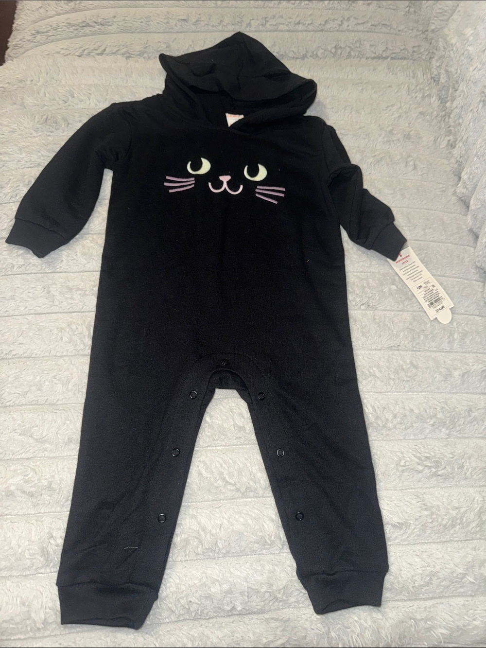 Cat & Jack Black Hooded Cat Face Footed One-Piece